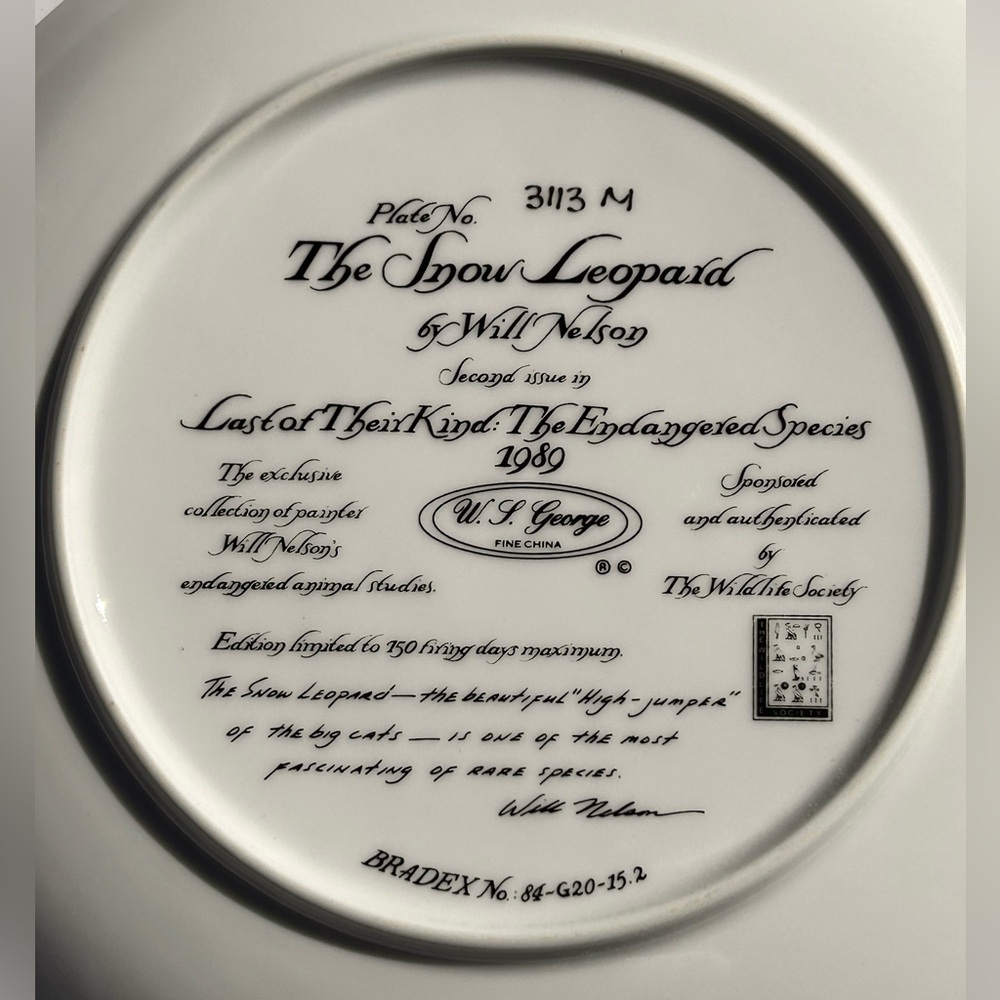 Vtg Decorative Leopard Animal Plate “The Snow Leopard” 1989 Bradex Stored in box - Picture 3 of 7
